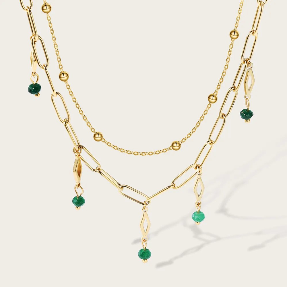 Simple Style Round Arylic Titanium Steel Plating 14K Gold Plated Layered Necklaces_colorza_2