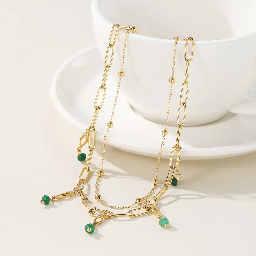 Simple Style Round Arylic Titanium Steel Plating 14K Gold Plated Layered Necklaces_colorza_3