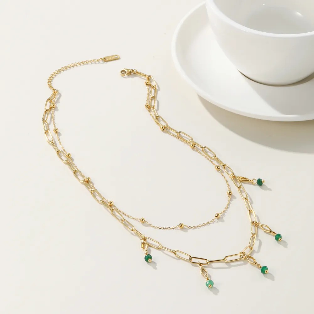 Simple Style Round Arylic Titanium Steel Plating 14K Gold Plated Layered Necklaces_colorza_4