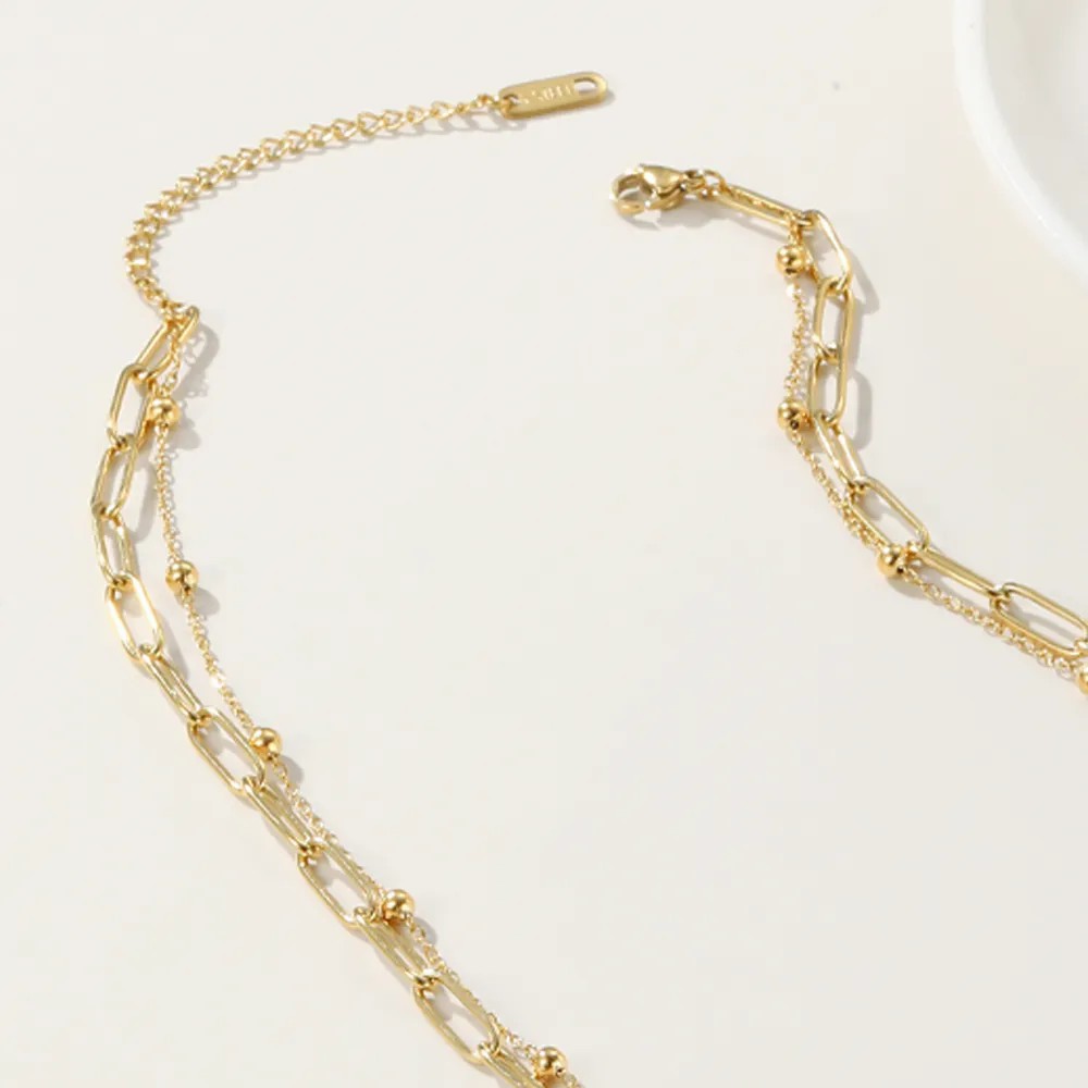 Simple Style Round Arylic Titanium Steel Plating 14K Gold Plated Layered Necklaces_colorza_5