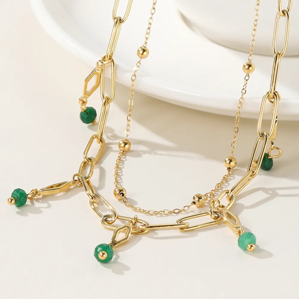 Simple Style Round Arylic Titanium Steel Plating 14K Gold Plated Layered Necklaces_colorza_6