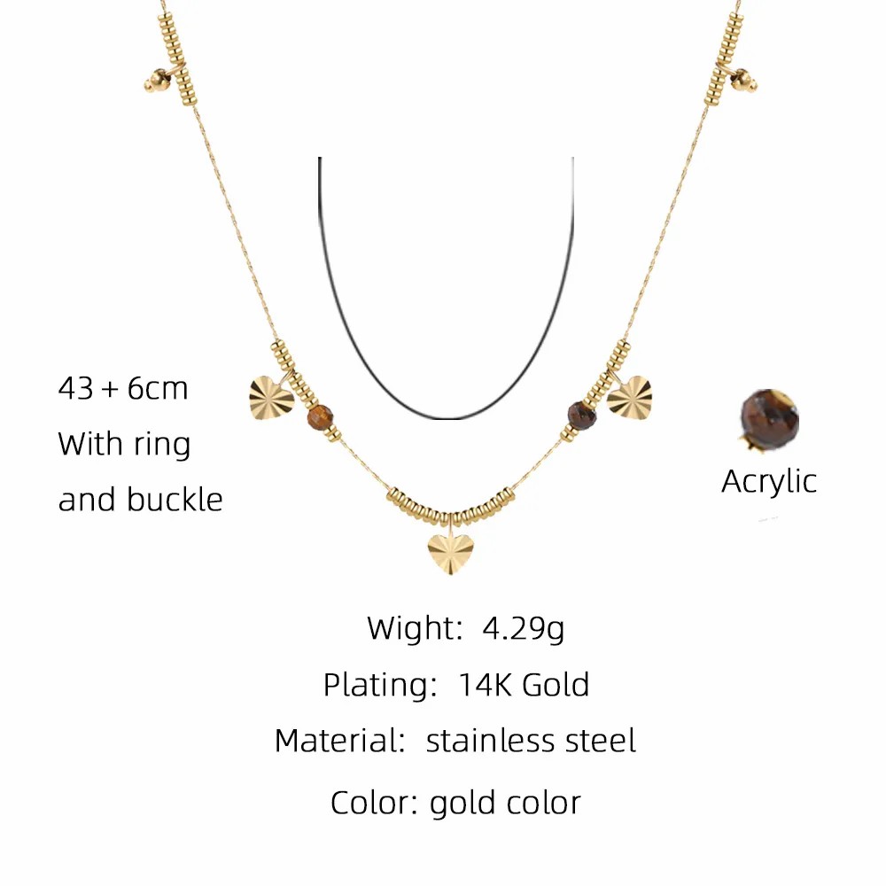 Vintage Style Heart Shape Titanium Steel Plating Inlay Acrylic 14K Gold Plated Necklace_colorza_1