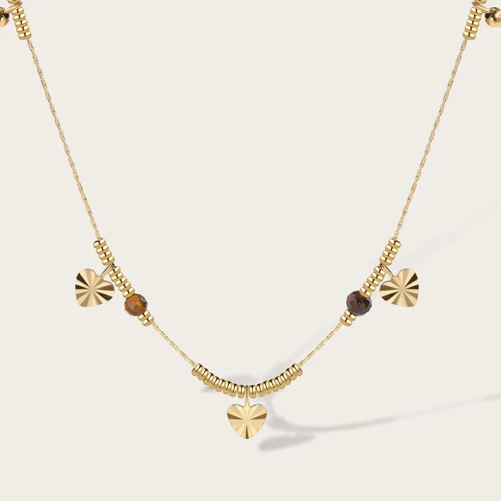 Vintage Style Heart Shape Titanium Steel Plating Inlay Acrylic 14K Gold Plated Necklace_colorza_2