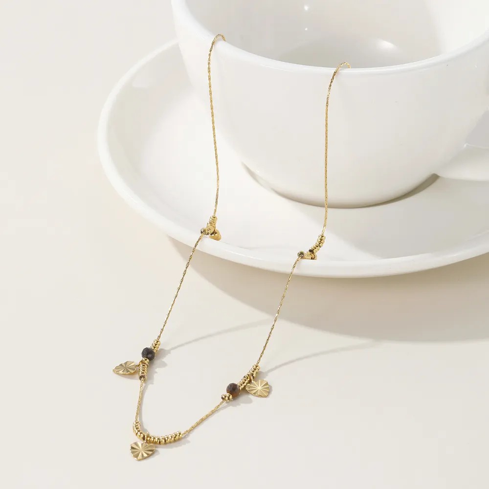 Vintage Style Heart Shape Titanium Steel Plating Inlay Acrylic 14K Gold Plated Necklace_colorza_3