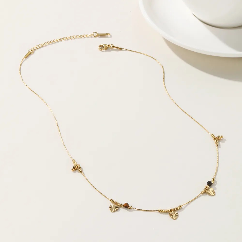 Vintage Style Heart Shape Titanium Steel Plating Inlay Acrylic 14K Gold Plated Necklace_colorza_4