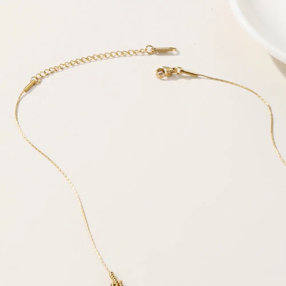 Vintage Style Heart Shape Titanium Steel Plating Inlay Acrylic 14K Gold Plated Necklace_colorza_5