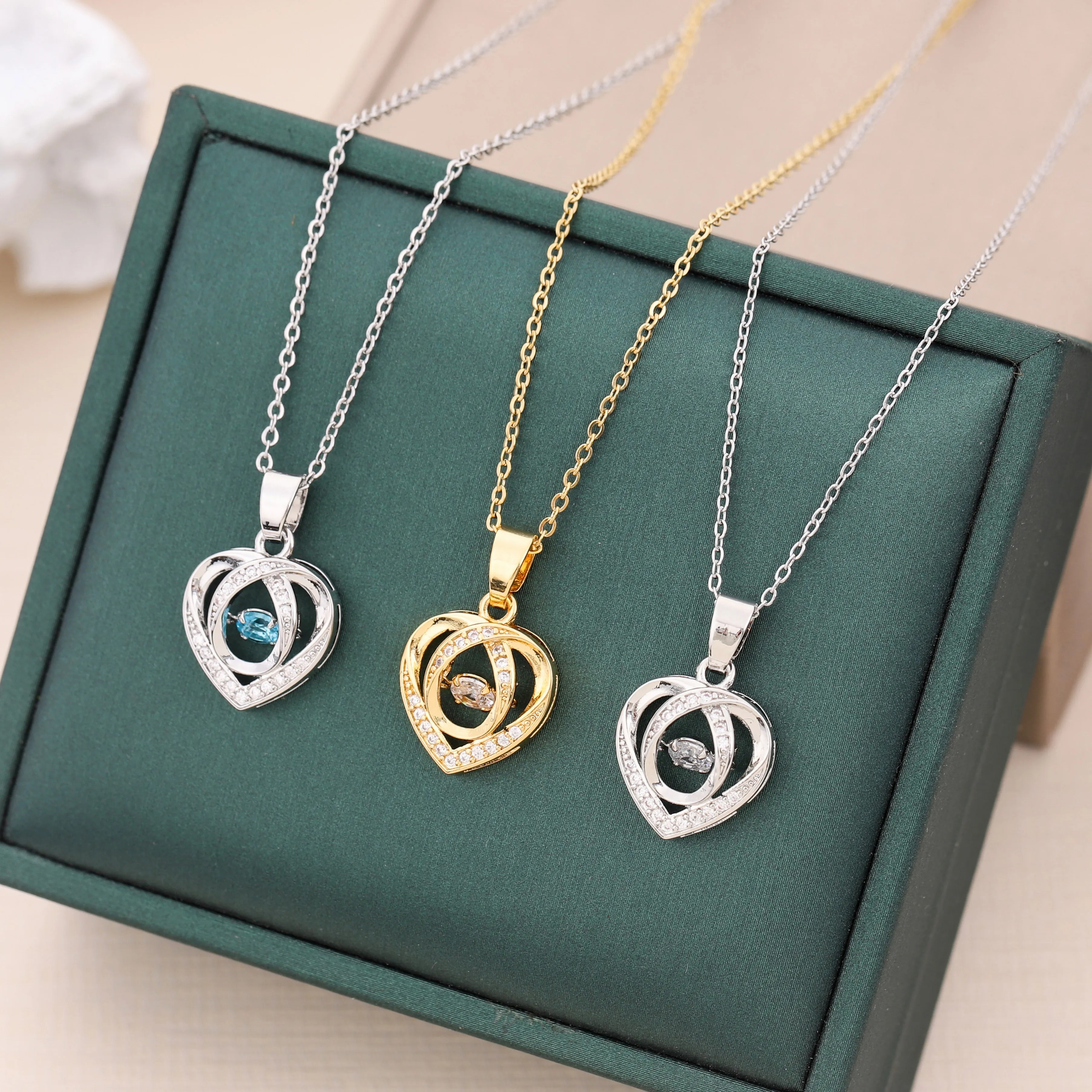Simple Style Heart Shape Titanium Steel Inlay Zircon Pendant Necklace_colorza_1