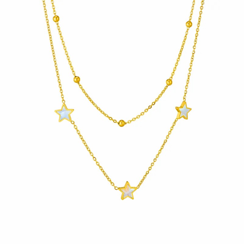 Simple Style Star Stainless Steel Plating Inlay Shell 18K Gold Plated Layered Necklaces_colorza_1