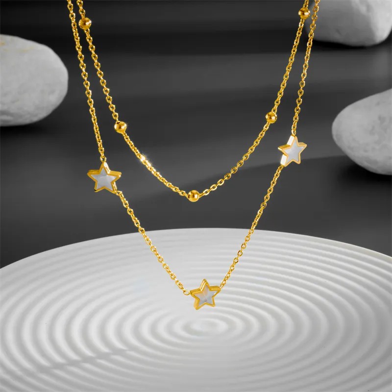 Simple Style Star Stainless Steel Plating Inlay Shell 18K Gold Plated Layered Necklaces_colorza_2