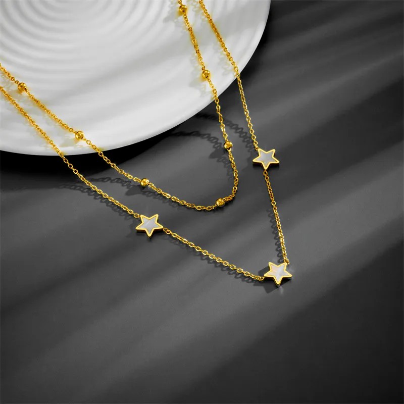 Simple Style Star Stainless Steel Plating Inlay Shell 18K Gold Plated Layered Necklaces_colorza_4