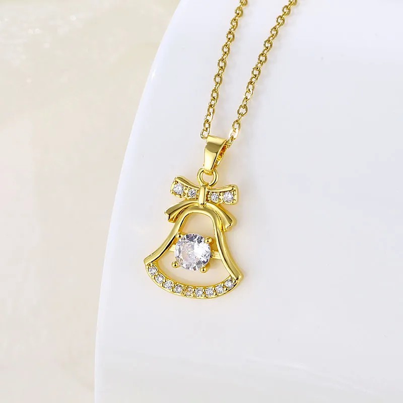 IG Style Bell Stainless Steel Inlay Zircon Gold Plated Necklace_colorza_1