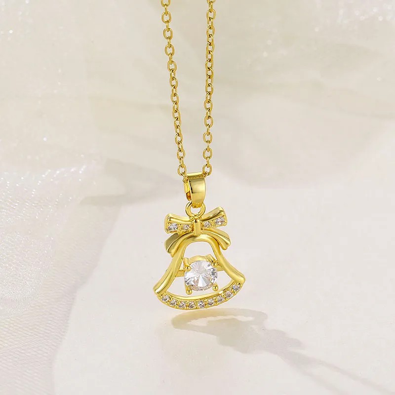 IG Style Bell Stainless Steel Inlay Zircon Gold Plated Necklace_colorza_2