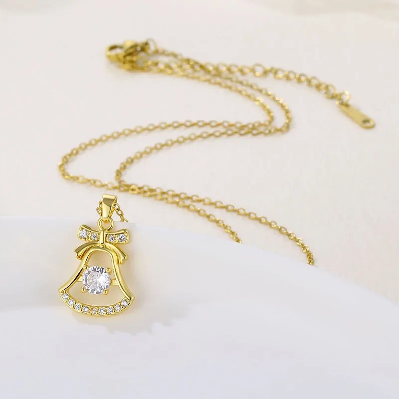 IG Style Bell Stainless Steel Inlay Zircon Gold Plated Necklace_colorza_3