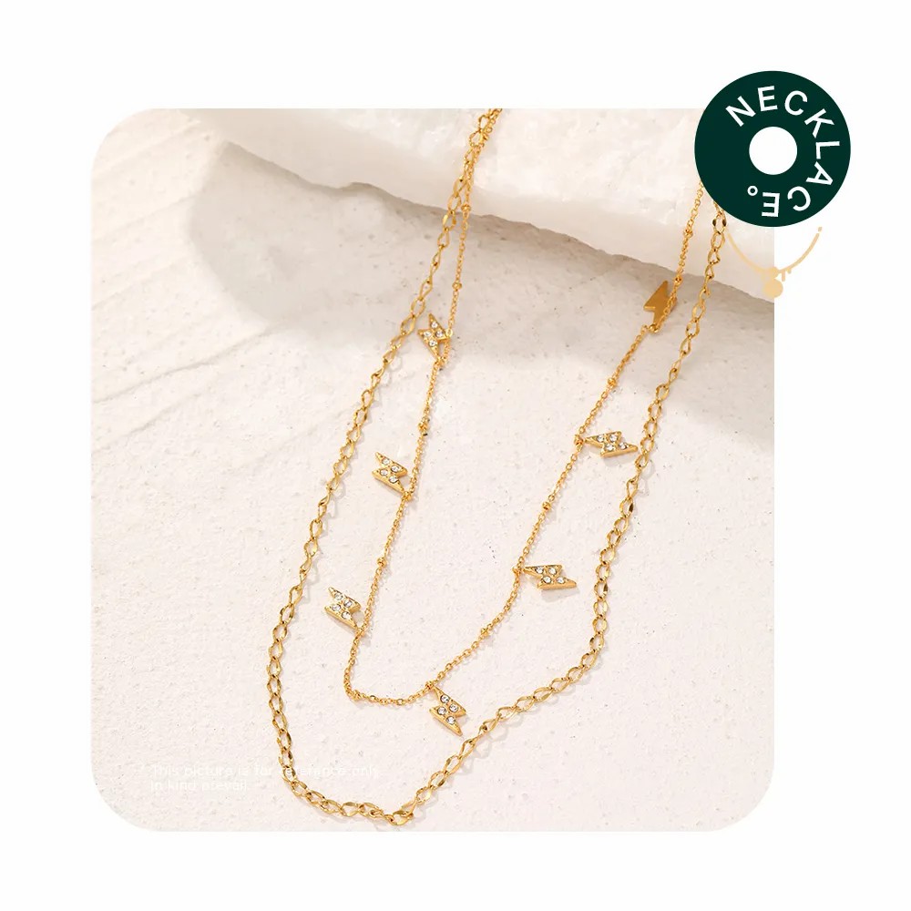 Casual Simple Style Lightning Stainless Steel Inlay Rhinestones Layered Necklaces_colorza_1