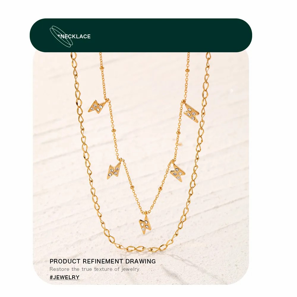 Casual Simple Style Lightning Stainless Steel Inlay Rhinestones Layered Necklaces_colorza_2