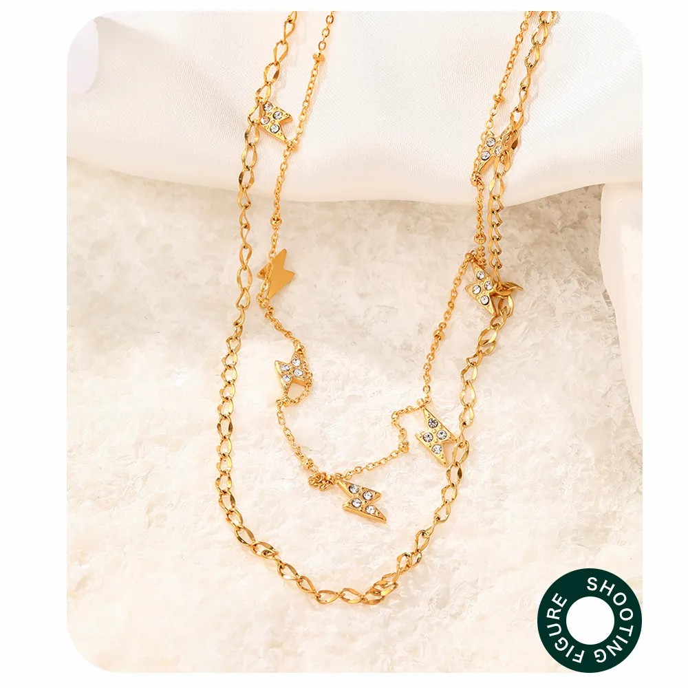 Casual Simple Style Lightning Stainless Steel Inlay Rhinestones Layered Necklaces_colorza_5