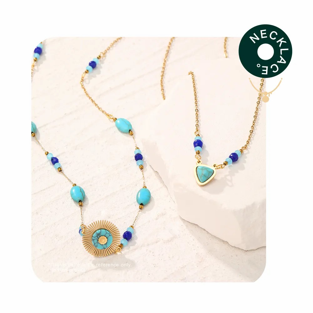 Retro Ethnic Style Triangle Round Stainless Steel Beaded Plating Inlay Natural Stone Layered Necklaces_colorza_1
