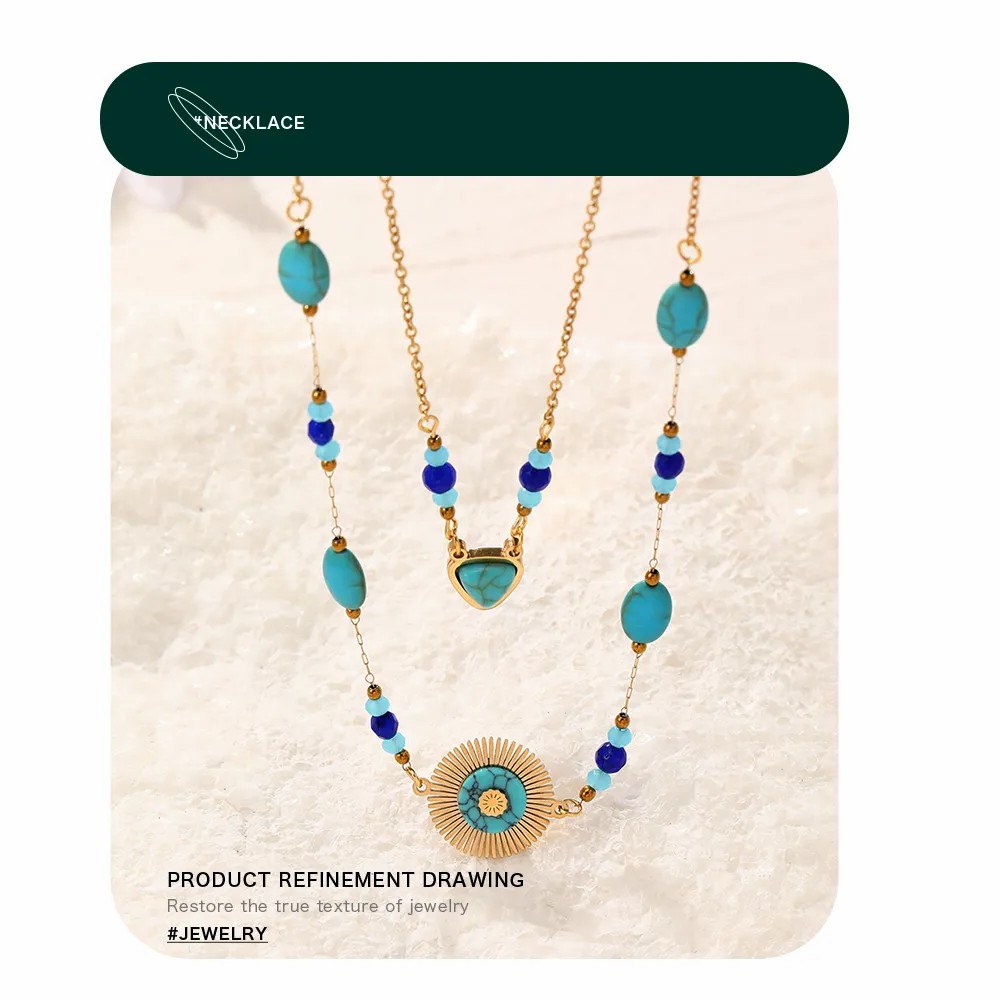 Retro Ethnic Style Triangle Round Stainless Steel Beaded Plating Inlay Natural Stone Layered Necklaces_colorza_2