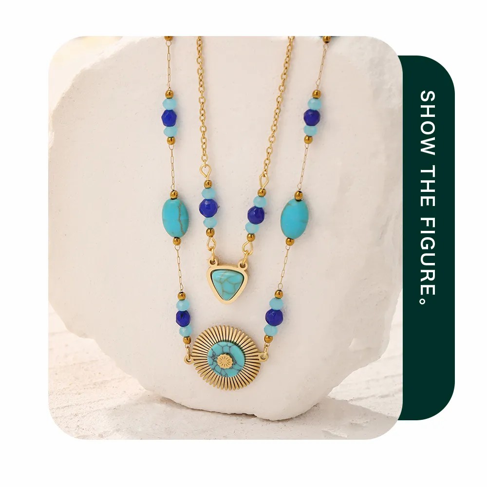 Retro Ethnic Style Triangle Round Stainless Steel Beaded Plating Inlay Natural Stone Layered Necklaces_colorza_3