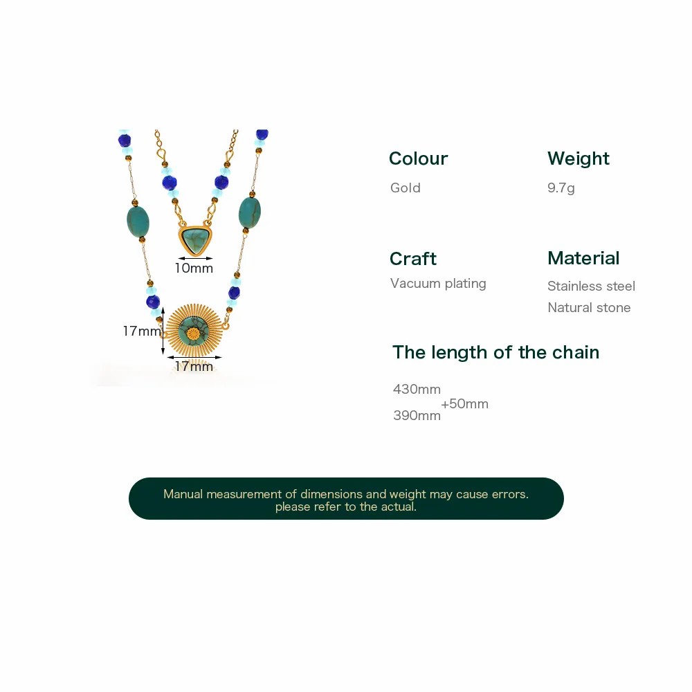 Retro Ethnic Style Triangle Round Stainless Steel Beaded Plating Inlay Natural Stone Layered Necklaces_colorza_4