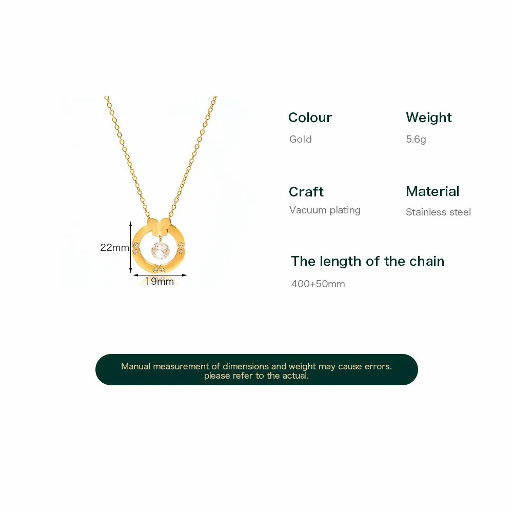 Sweet Round Butterfly Stainless Steel Inlay Rhinestones Necklace_colorza_4