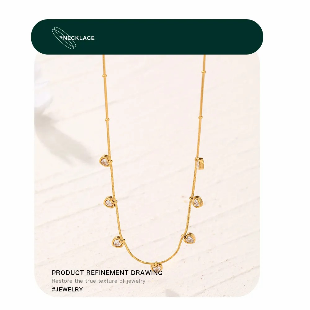 Sweet Simple Style Heart Shape Stainless Steel Inlay Zircon Necklace_colorza_2