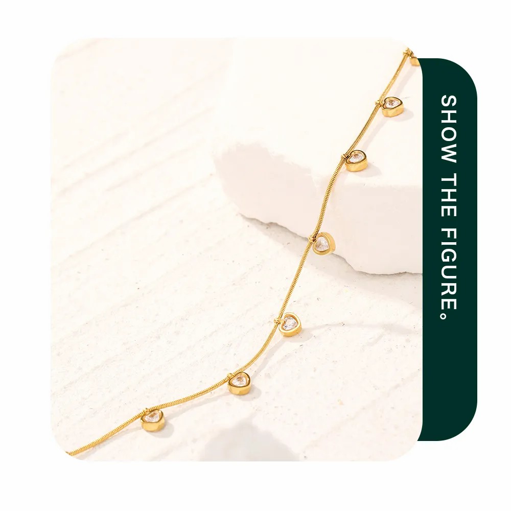 Sweet Simple Style Heart Shape Stainless Steel Inlay Zircon Necklace_colorza_3