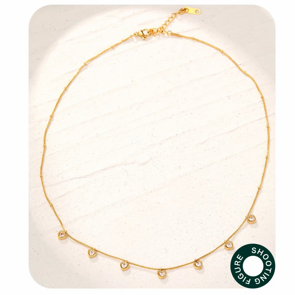 Sweet Simple Style Heart Shape Stainless Steel Inlay Zircon Necklace_colorza_5
