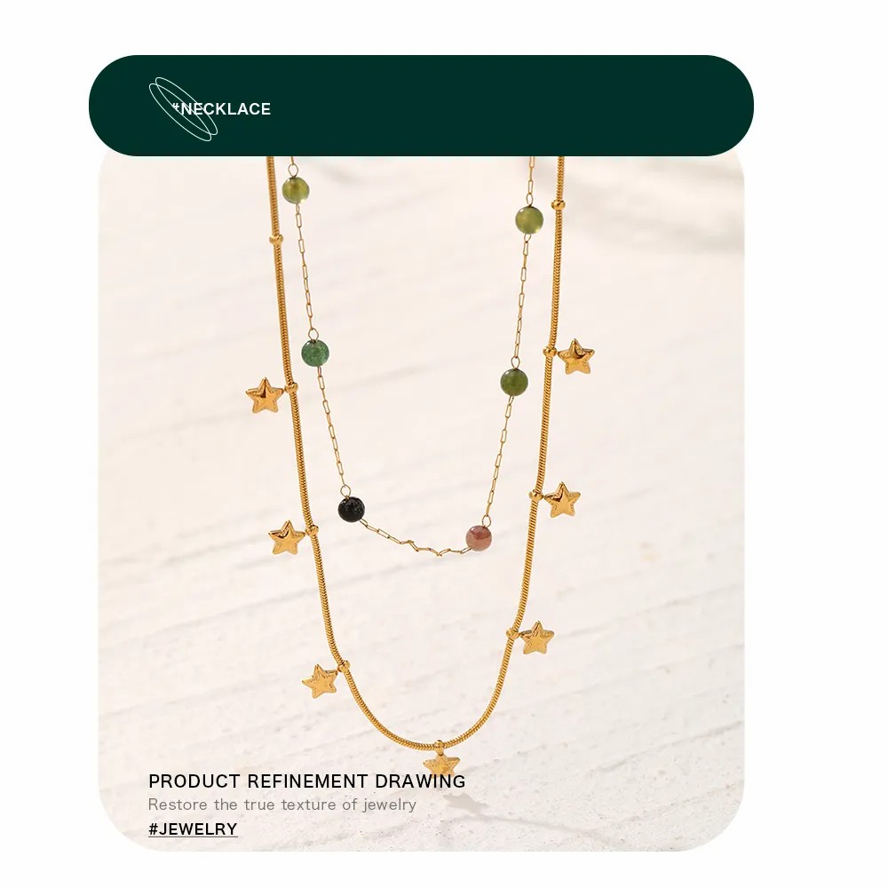 Casual Simple Style Star Stainless Steel Beaded Layered Necklaces_colorza_2