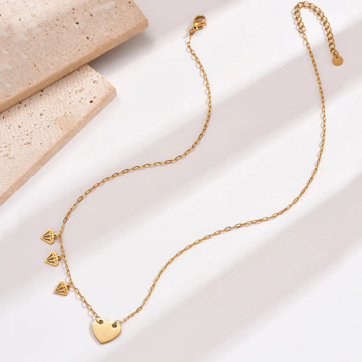 Korean Style Heart Shape Diamonds Stainless Steel Polishing Plating 14K Gold Plated Necklace_colorza_3