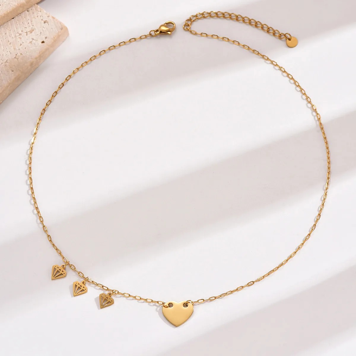 Korean Style Heart Shape Diamonds Stainless Steel Polishing Plating 14K Gold Plated Necklace_colorza_4