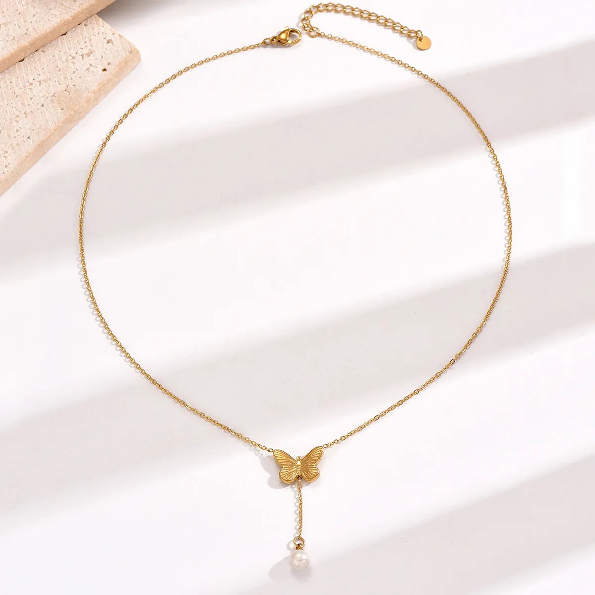 Elegant Simple Style Butterfly Stainless Steel Plating Inlay Artificial Pearls 14K Gold Plated Necklace_colorza_1