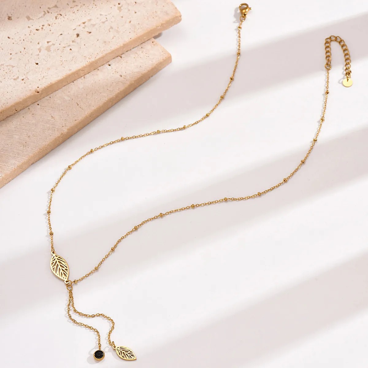 Pastoral Simple Style Leaves Stainless Steel Polishing Plating Inlay Rhinestones 14K Gold Plated Necklace_colorza_4