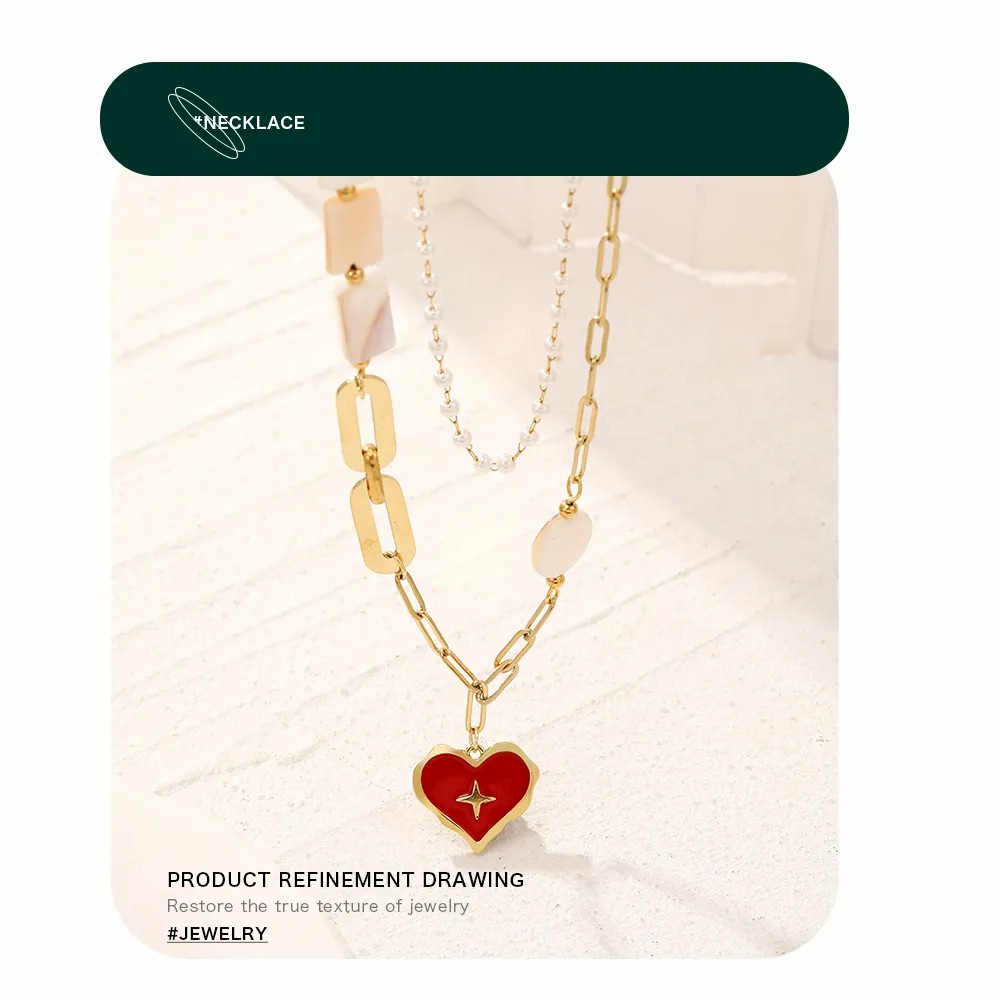 Hip-Hop Cool Style Heart Shape Stainless Steel Pearl Pendant Necklace_colorza_2