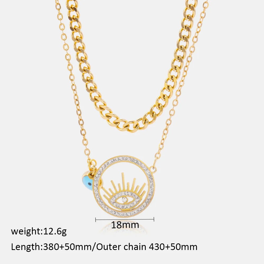 Glam Devil'S Eye Stainless Steel Hollow Out Inlay Artificial Diamond 18K Gold Plated Layered Necklaces_colorza_1