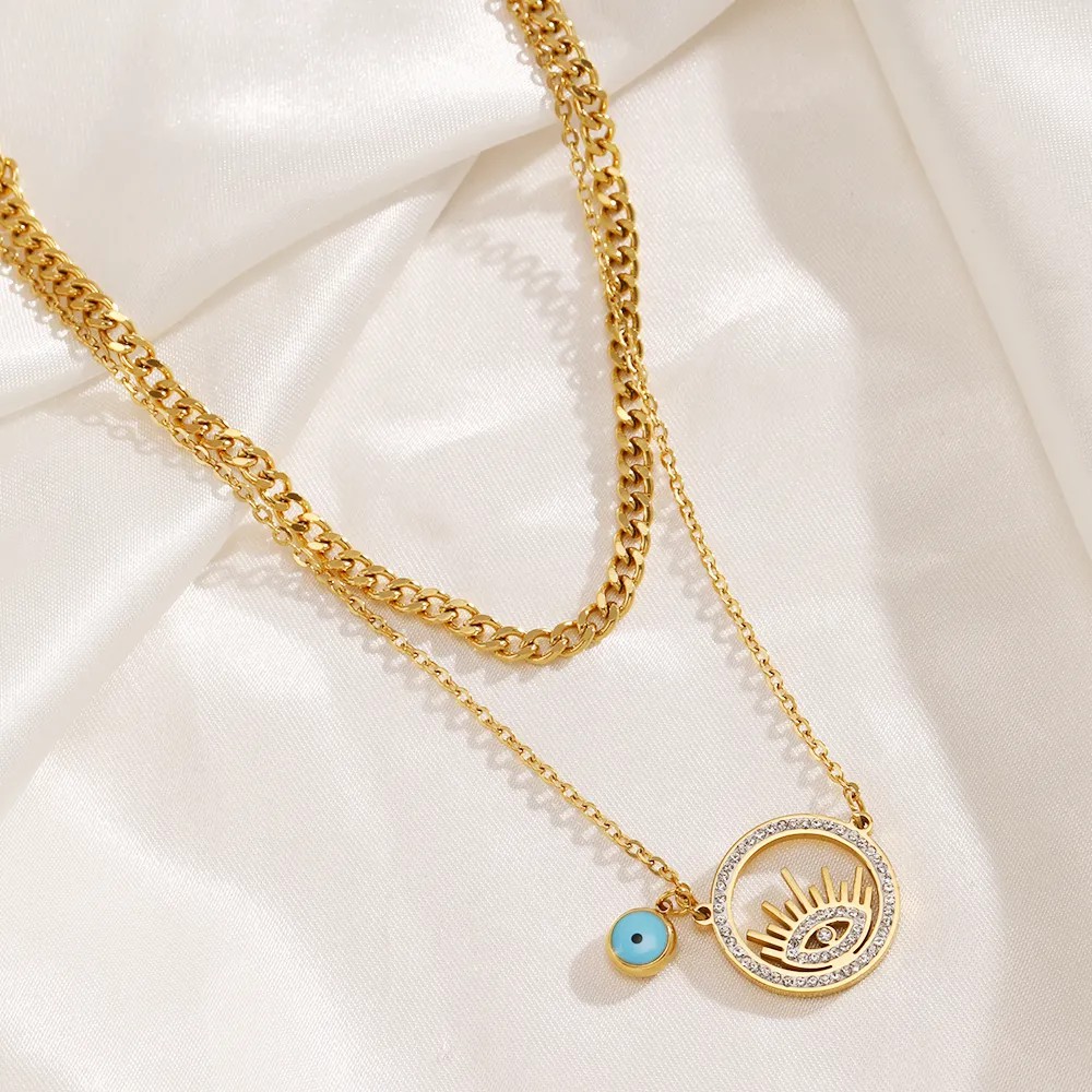 Glam Devil'S Eye Stainless Steel Hollow Out Inlay Artificial Diamond 18K Gold Plated Layered Necklaces_colorza_5
