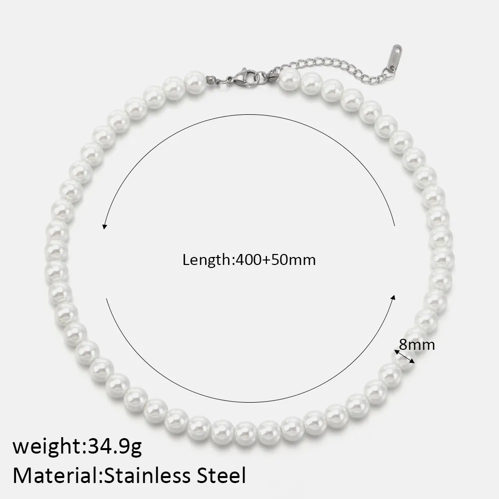 Elegant Simple Style Round Stainless Steel Artificial Pearl Beaded Necklace_colorza_2