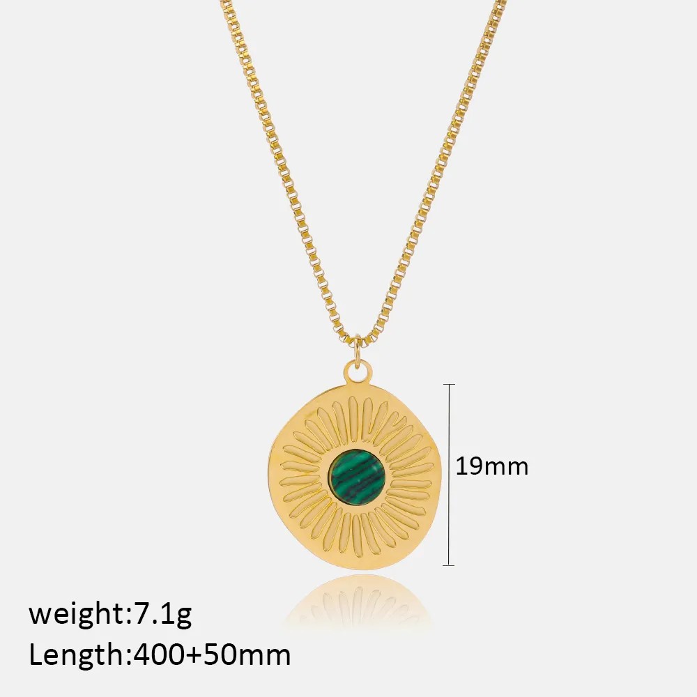 Casual Simple Style Round Stainless Steel Plating Inlay Turquoise 18K Gold Plated Pendant Necklace_colorza_2
