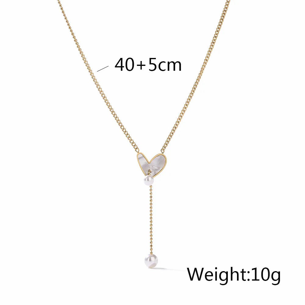 Simple Style Commute Heart Shape Titanium Steel Inlay Shell 18K Gold Plated Pendant Necklace_colorza_2