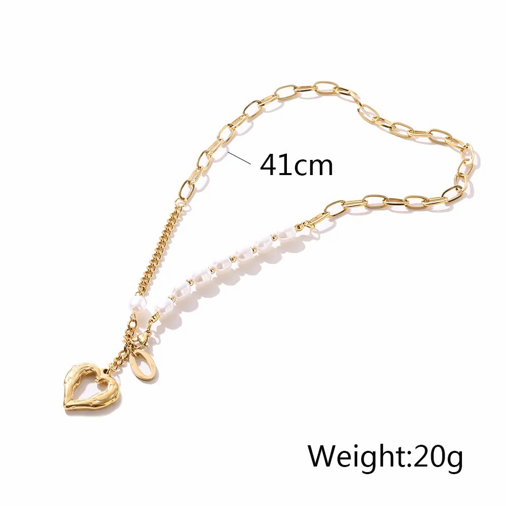 Simple Style Commute Heart Shape Titanium Steel Inlay Shell 18K Gold Plated Pendant Necklace_colorza_3