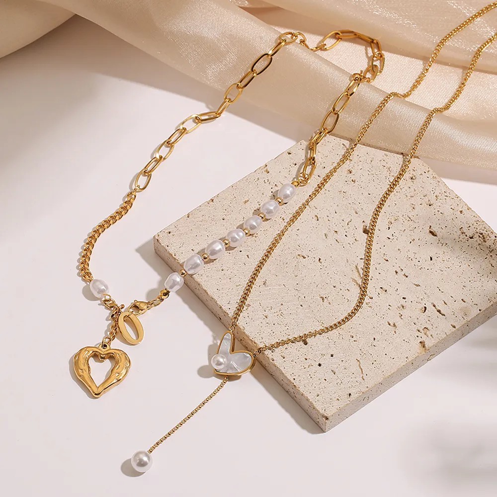 Simple Style Commute Heart Shape Titanium Steel Inlay Shell 18K Gold Plated Pendant Necklace_colorza_4