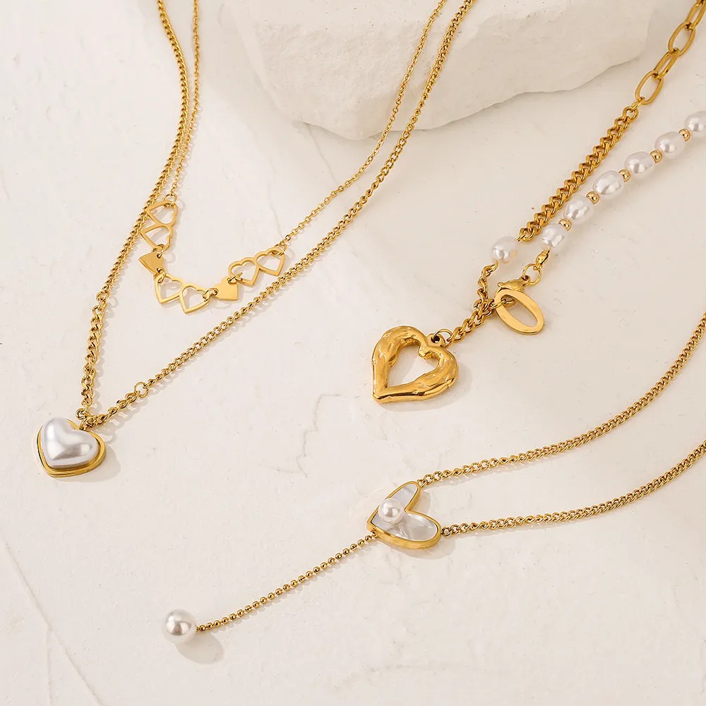 Simple Style Commute Heart Shape Titanium Steel Inlay Shell 18K Gold Plated Pendant Necklace_colorza_5