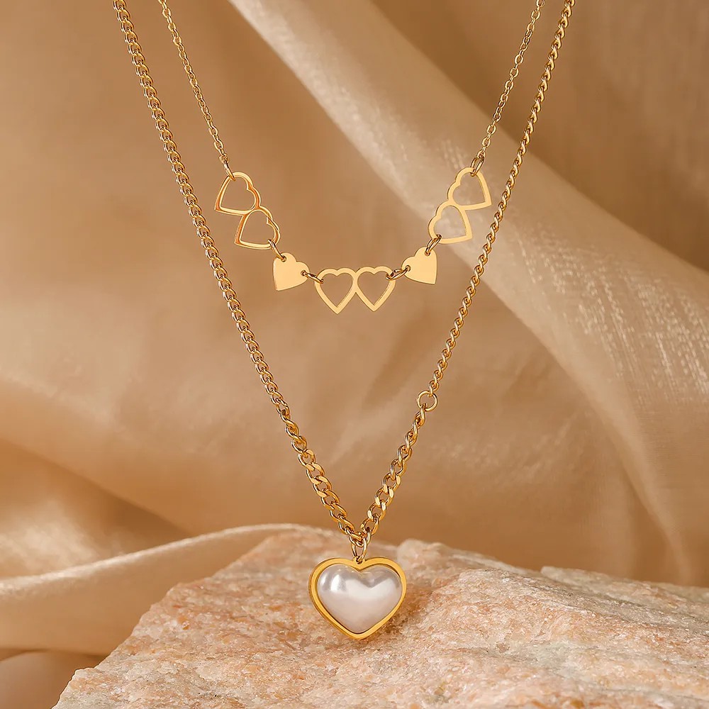 Simple Style Commute Heart Shape Titanium Steel Inlay Shell 18K Gold Plated Pendant Necklace_colorza_6