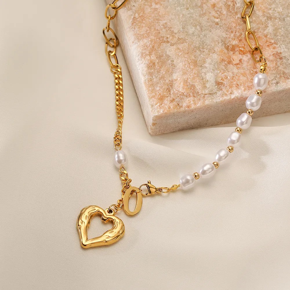 Simple Style Commute Heart Shape Titanium Steel Inlay Shell 18K Gold Plated Pendant Necklace_colorza_7