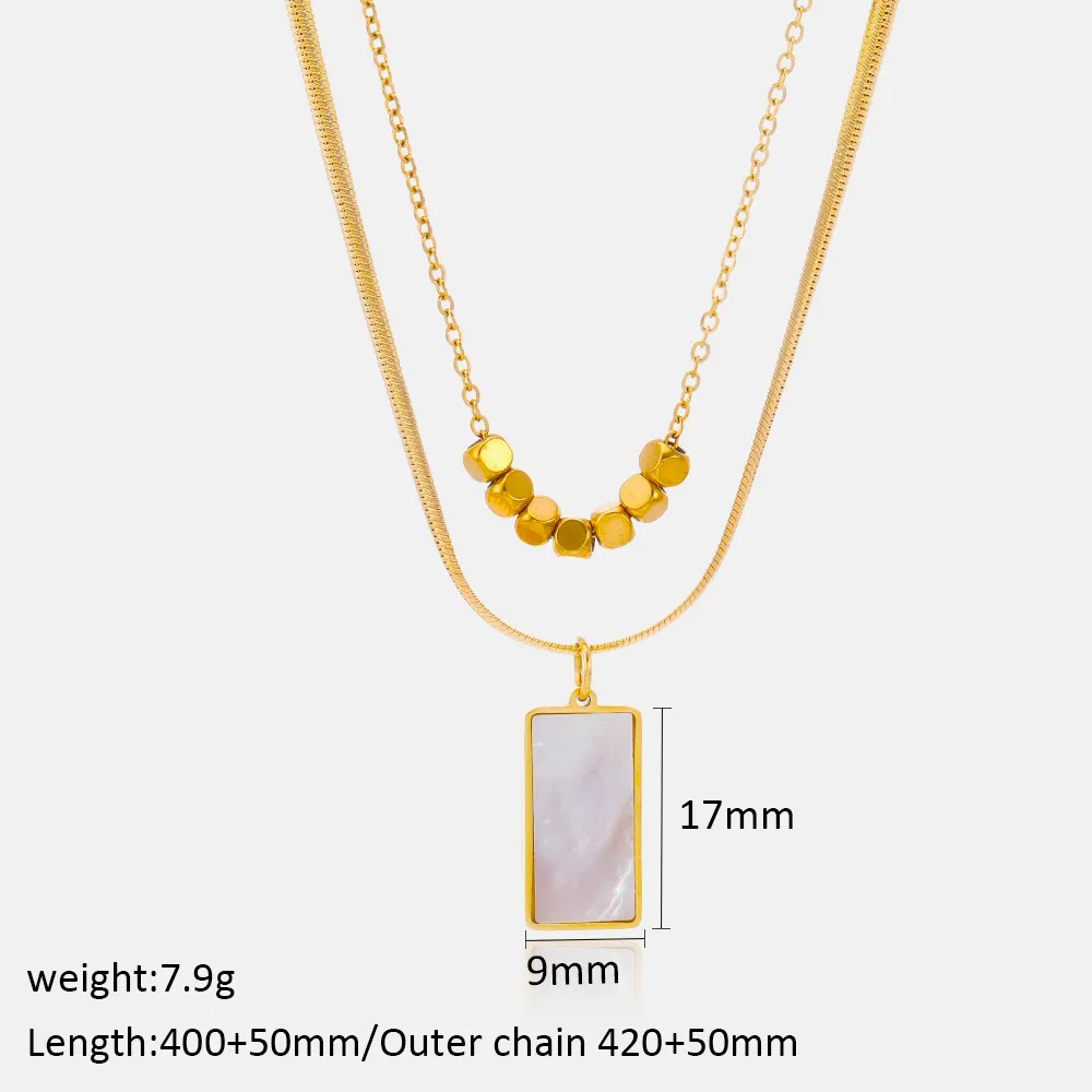 Casual Cool Style Rectangle Stainless Steel Plating Inlay Shell 18K Gold Plated Layered Necklaces_colorza_1