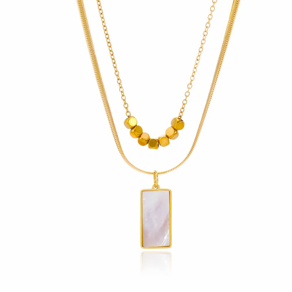Casual Cool Style Rectangle Stainless Steel Plating Inlay Shell 18K Gold Plated Layered Necklaces_colorza_2