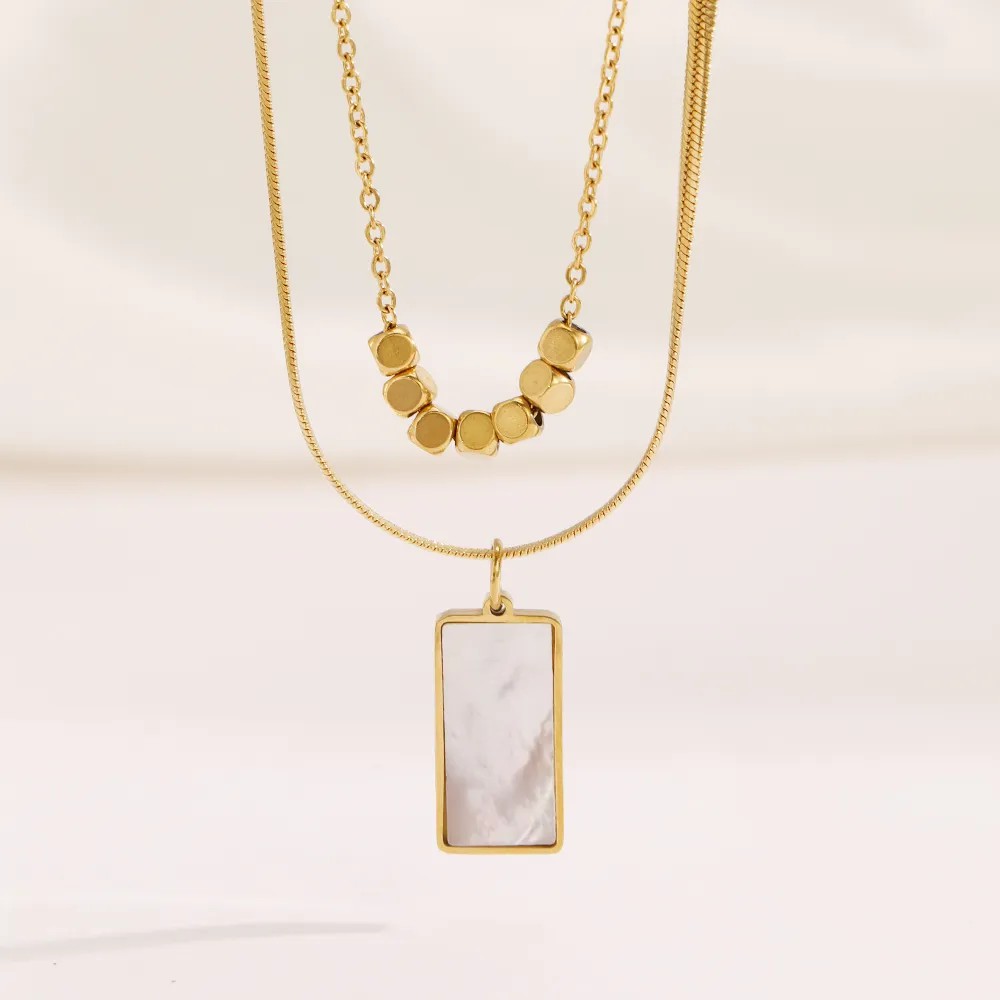 Casual Cool Style Rectangle Stainless Steel Plating Inlay Shell 18K Gold Plated Layered Necklaces_colorza_3
