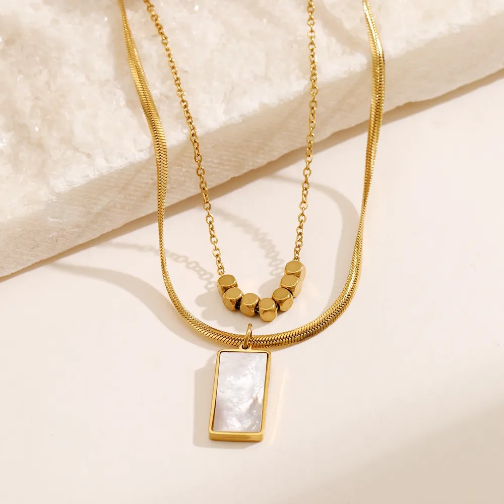 Casual Cool Style Rectangle Stainless Steel Plating Inlay Shell 18K Gold Plated Layered Necklaces_colorza_4