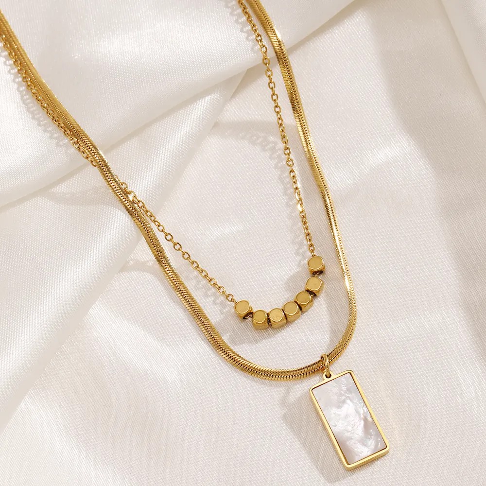 Casual Cool Style Rectangle Stainless Steel Plating Inlay Shell 18K Gold Plated Layered Necklaces_colorza_6