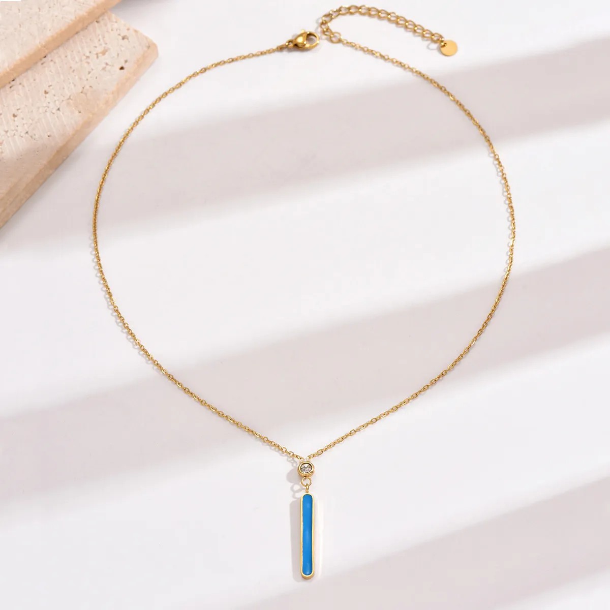 Elegant Simple Style Rectangle Stainless Steel Epoxy Plating Inlay Rhinestones 14K Gold Plated Necklace_colorza_1